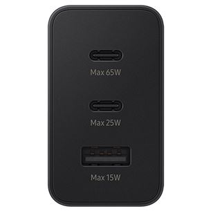 Įkroviklis Samsung Trio, USB-C, USB-A, 65 W, black