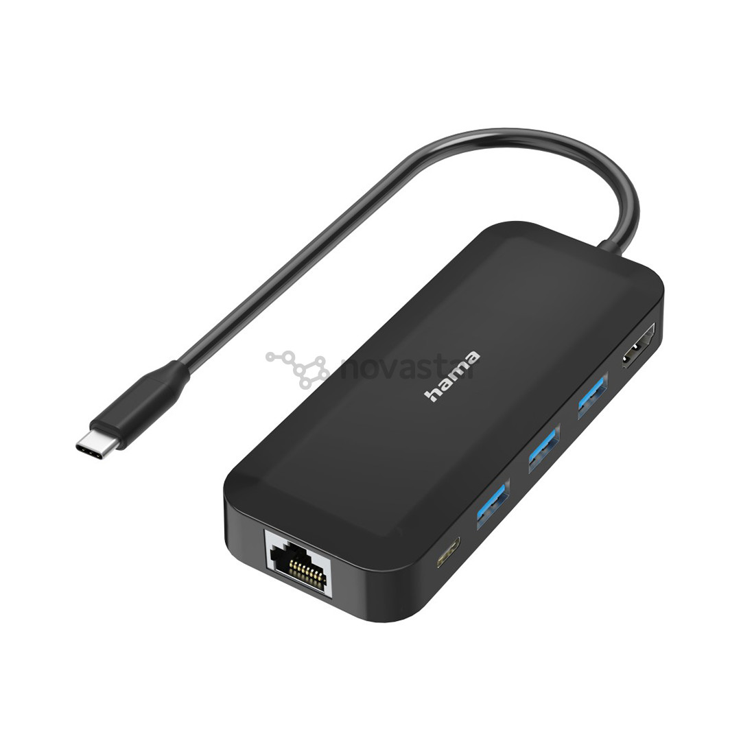 Hama Classic Line USB-C hub, мультипорт, 6 портов, USB-A, USB-C, HDMI, LAN/Ethernet, черный - Адаптер