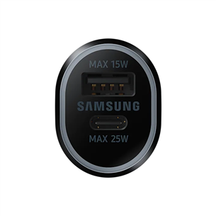 Automobilinis įkroviklis Samsung Duo, USB-A, USB-C, 25 W + 15 W, juodas
