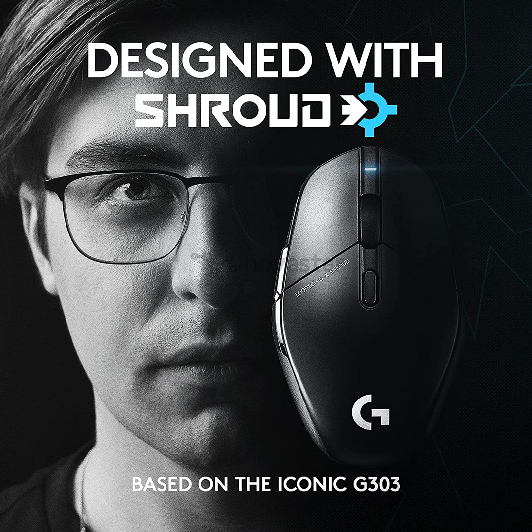 Pelė Logitech G303 Shroud Edition, belaidė, juoda