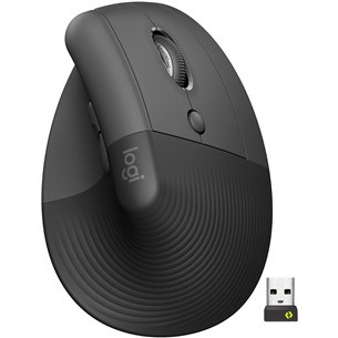 Logitech Lift Vertical Ergonomic Mouse, silent, juoda - Belaidė pelė