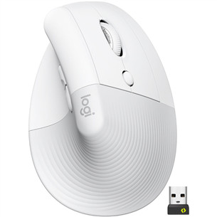 Logitech Lift Vertical Ergonomic Mouse, silent, balta - Belaidė pelė