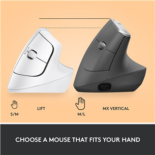 Logitech Lift Vertical Ergonomic Mouse, silent, balta - Belaidė pelė