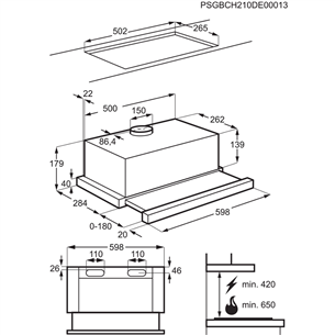 AEG, 410 m³/h, width 59.8 cm, grey - Built-in Cooker Hood