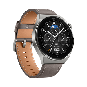 Huawei Watch GT 3 Pro, 46 мм, кожаный ремешок, титан/серый - Смарт-часы 55028467