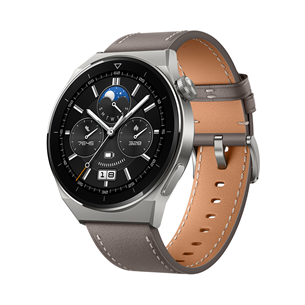 Huawei Watch GT 3 Pro, 46 мм, титановый корпус и серый кожаный ремешок - Смарт-часы