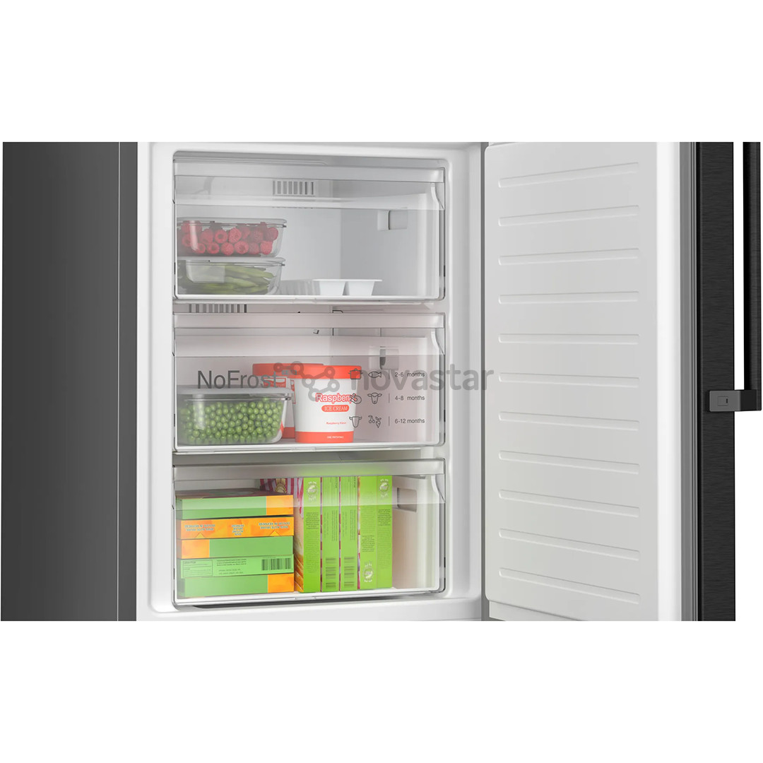 Bosch, NoFrost, 363 L, aukštis 203 cm, juodo nerūdijančio plieno - Šaldytuvas