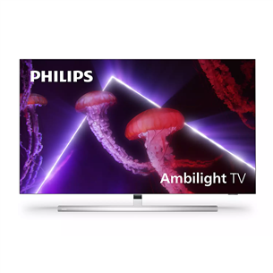 Philips OLED807, 55", OLED, Ultra HD, central stand, silver - TV