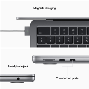 Nešiojamas kompiuteris Apple MacBook Air 13 (2022), M2 8C/10C, 8 GB, 512 GB, ENG, space gray