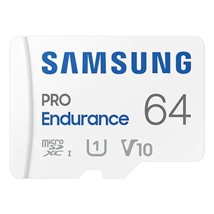 Atminties kortelė Samsung Micro SDHC Endurance PRO + SD adapter, 64 GB, white + adapteris