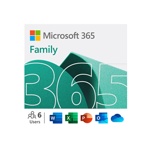 Microsoft 365 Family, 12 mėnesių prenumerata, 6 naudotojas / 5 įrenginiai, 1 TB OneDrive, ENG - Programinė įranga