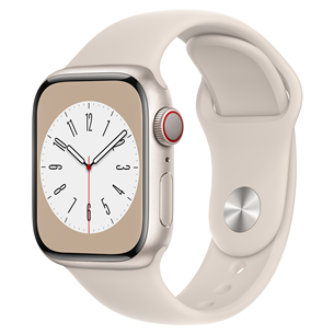 Išmanusis laikrodis Apple Watch Series 8 GPS + Cellular, Sport Band, 41mm, starlight MNHY3EL/A