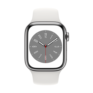 Apple Watch Series 8 GPS + Cellular, Sport Band, 41 мм, серебристая нержавеющая сталь/белый - Смарт-часы