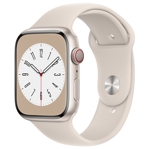 Išmanusis laikrodis Apple Watch Series 8 GPS + Cellular, Sport Band, 45mm, starlight MNK73EL/A