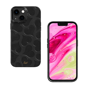 Dėklas LAUT MOTIF, iPhone 14, hearts, black