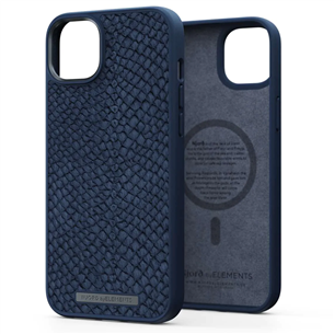 Njord byElements Salmon Leather MagSafe, iPhone 14 Plus, синий - Кожаный чехол