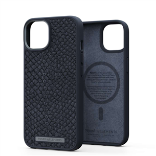 Njord byElements Salmon Leather MagSafe, iPhone 14, черный - Кожаный чехол