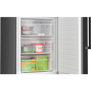 Bosch, NoFrost, 321 L, aukštis 186 cm, juodo nerūdijančio plieno - Šaldytuvas