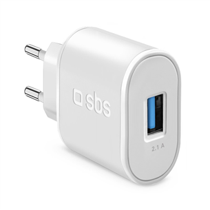 Įkroviklio adapteris SBS Travel Charger, USB-A, 10 W, white TETR1USB2AWFAST