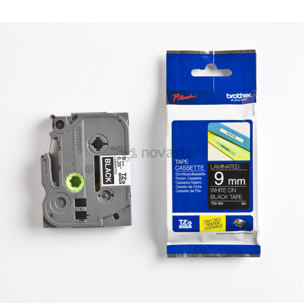 Laminated tape white on black 8m x 9mm, Brother