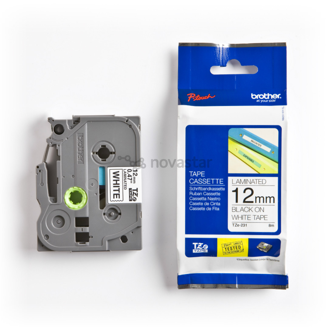 Laminated tape black on white 8m x 12mm, Brother