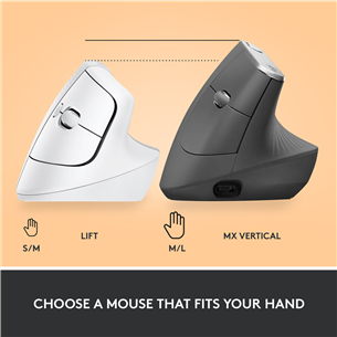 Logitech Lift Vertical Ergonomic for Mac, silent, white - Wireless Optical Mouse