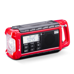 Radijas Midland ER200, SOS emergency, powerbank, solar, red/black