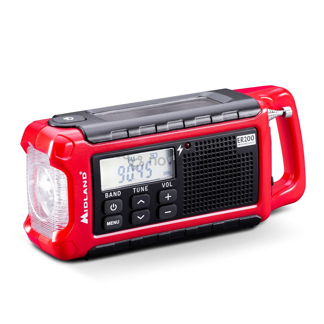 Radijas Midland ER200, SOS emergency, powerbank, solar, red/black