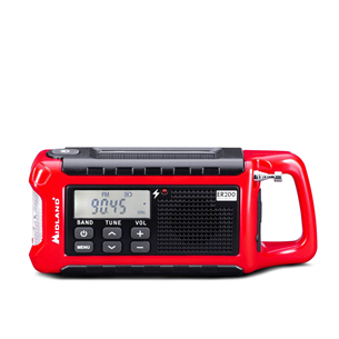 Radijas Midland ER200, SOS emergency, powerbank, solar, red/black