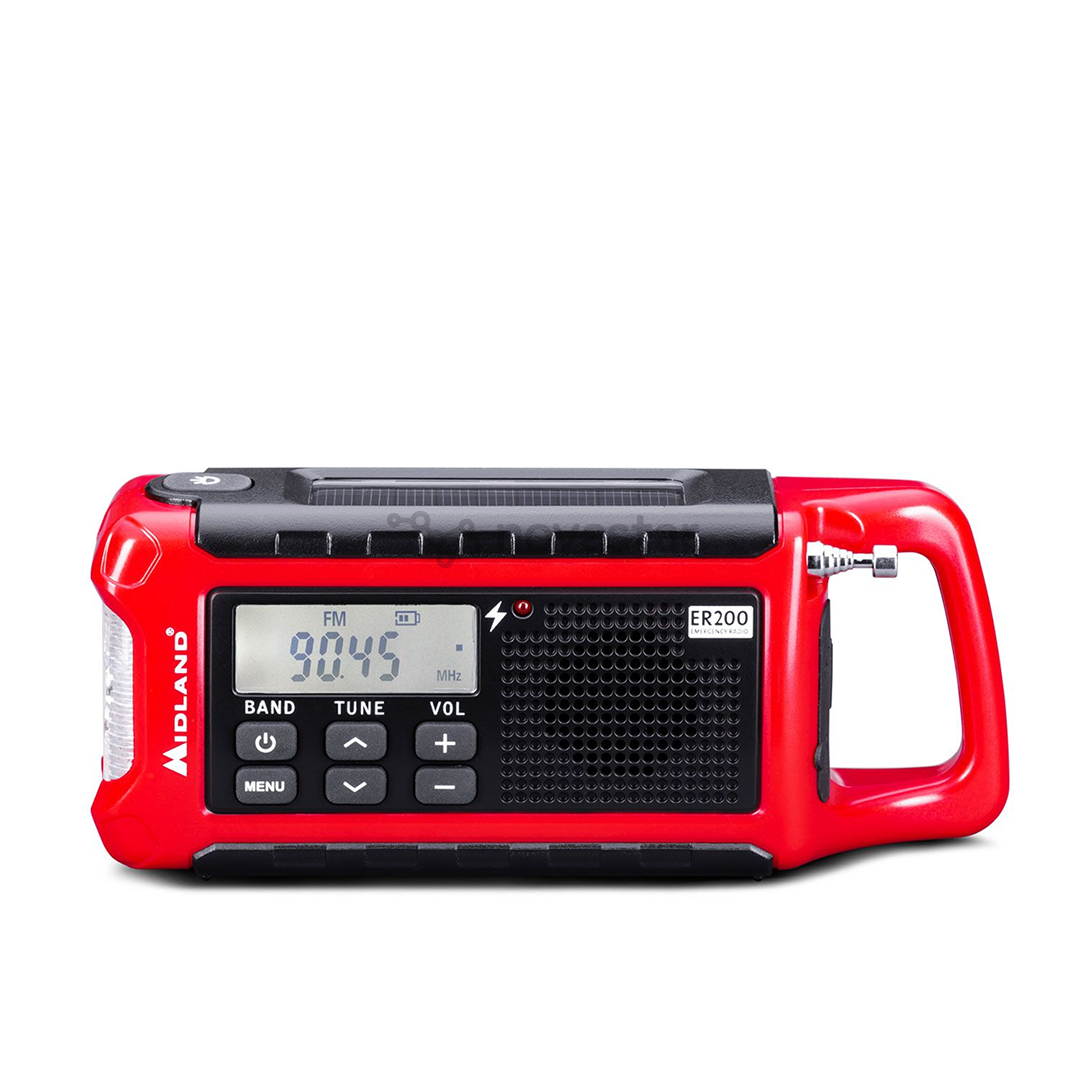 Radijas Midland ER200, SOS emergency, powerbank, solar, red/black