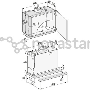 Miele, 600 м³/ч, ширина 59,6 см, нерж. сталь - Интегрируемая вытяжка