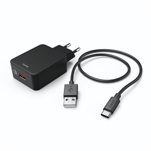 Hama Quick Charger With USB-C cable, 19,5 W, 1,5 m, black - Charger with cable