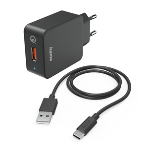Hama Quick Charger su USB-C laidu, 19,5 W, 1,5 m, juodas - Įkroviklis 00201625
