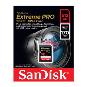 Atminties kortelė SanDisk Extreme PRO SDXC 512GB, 170MB/s V30 UHS-I U3