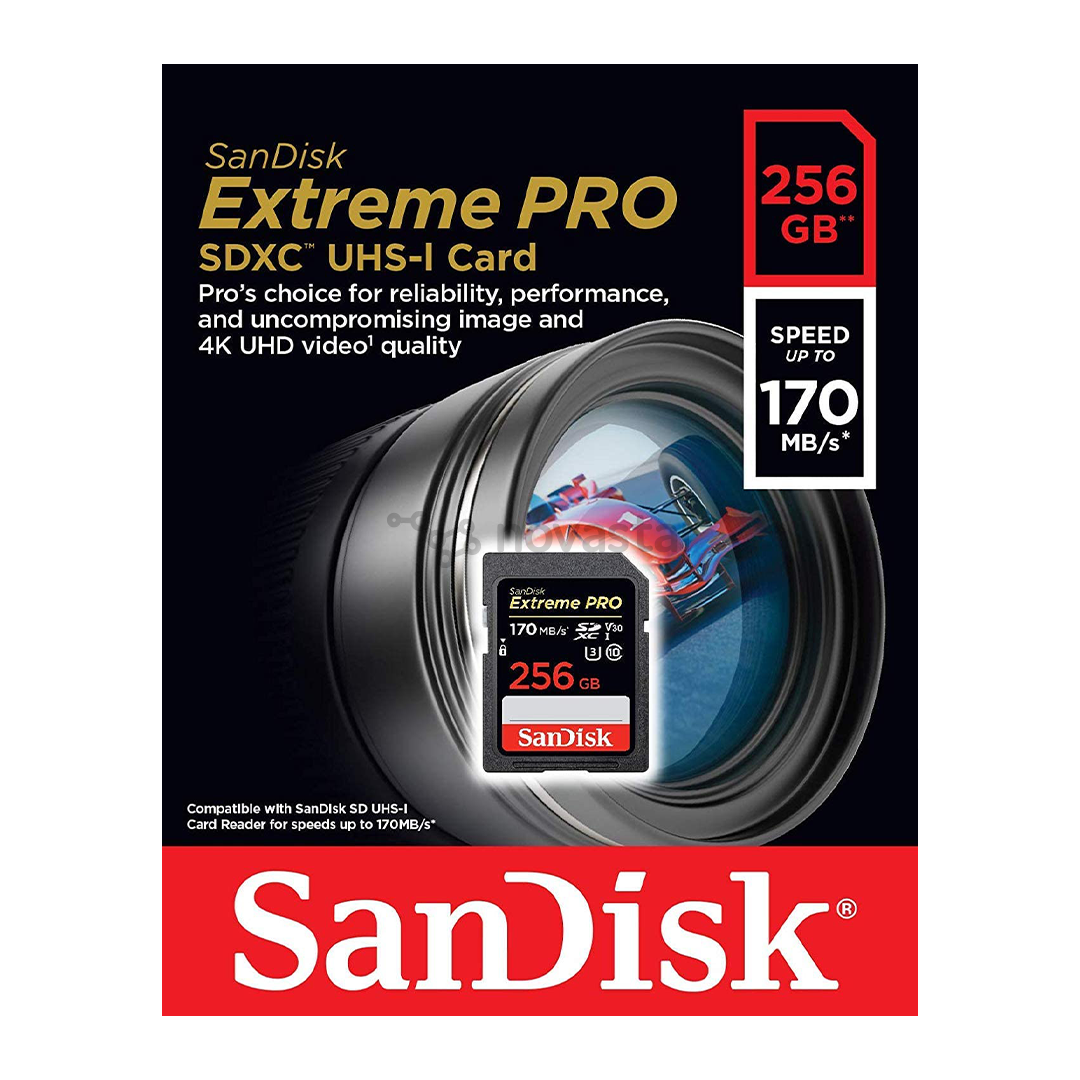 Atminties kortelė SanDisk Extreme PRO SDXC 256GB, 170MB/s, V30 UHS-I U3