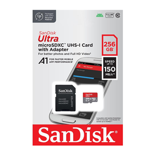 SanDisk Ultra microSDXC, 256 GB, gray - MicroSD card with SD adapter