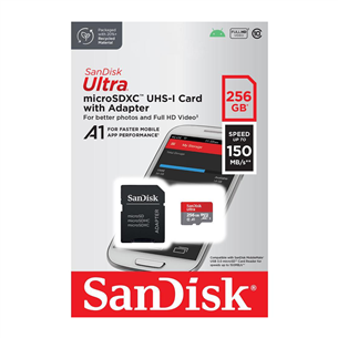 Atminties kortelė SanDisk Ultra microSDXC, 256 GB + adapteris