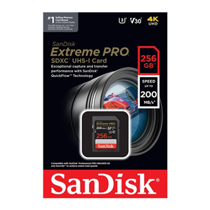 Atminties kortelė SanDisk Extreme Pro UHS-I, SDXC, 256 GB, black