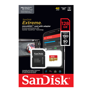 Atminties kortelė SanDisk Extreme, UHS-I, microSD, 128 GB + adapteris