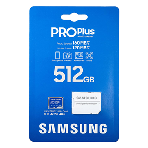 Atminties kortelė Samsung Micro SDXC PRO Plus 2021 + SD adapteris (512 GB)