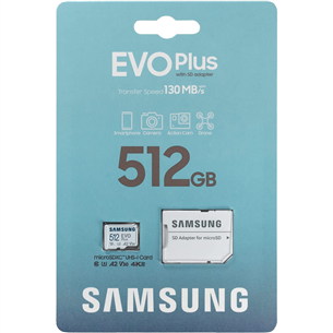 Atminties kortelė SDXC Samsung EVO Plus 2021 + SD adapteris 512GB