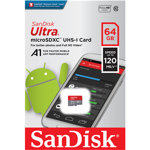 Atminties kortelė Sandisk MicroSDXC 64GB + SD adapteris