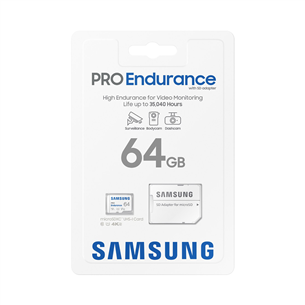 Atminties kortelė Samsung Micro SDHC Endurance PRO + SD adapter, 64 GB, white + adapteris