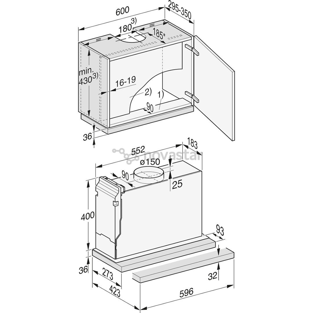 Gartraukis Miele DAS2620EDST, ištraukimo galia  555 m³/h, plotis 59.6 cm