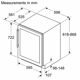 Įmontuojamas vyno šaldytuvas Bosch KUW21AHG0, talpa 44 buteliai, 82 cm