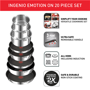 Tefal Ingenio Emotion, нерж. сталь - Комплект кастрюль и сковородок из 20 предметов