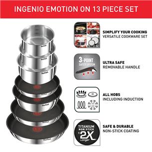Tefal Ingenio Emotion, inox - 13-piece pot and pan set