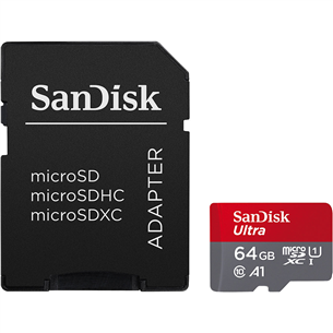 Atminties kortelė Sandisk MicroSDXC 64GB + SD adapteris SDSQUAB-064G-GN6MA