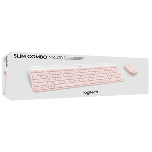 Klaviatūra ir pelė Logitech Slim Combo MK470, US, rožinė