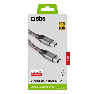 SBS USB-C - USB-C, 240 W, 1 m, gray - Cable